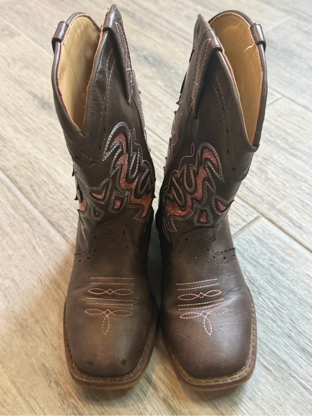 Roper Lexi Pink Rhinestone Glitter Inlay Square Toe Girls Boot Size 12